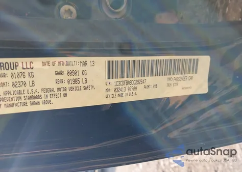 2013 Dodge Dart Sxt z USA, uszkodzony, nr VIN 1C3CDFBA9DD292647